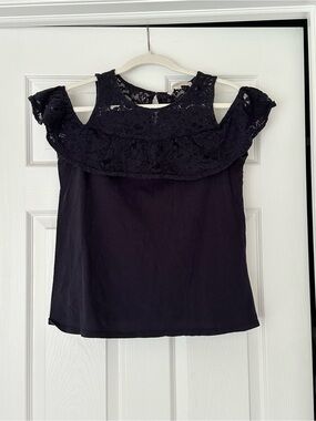Loft Women’s Navy Lace Cold-Shoulder Blouse